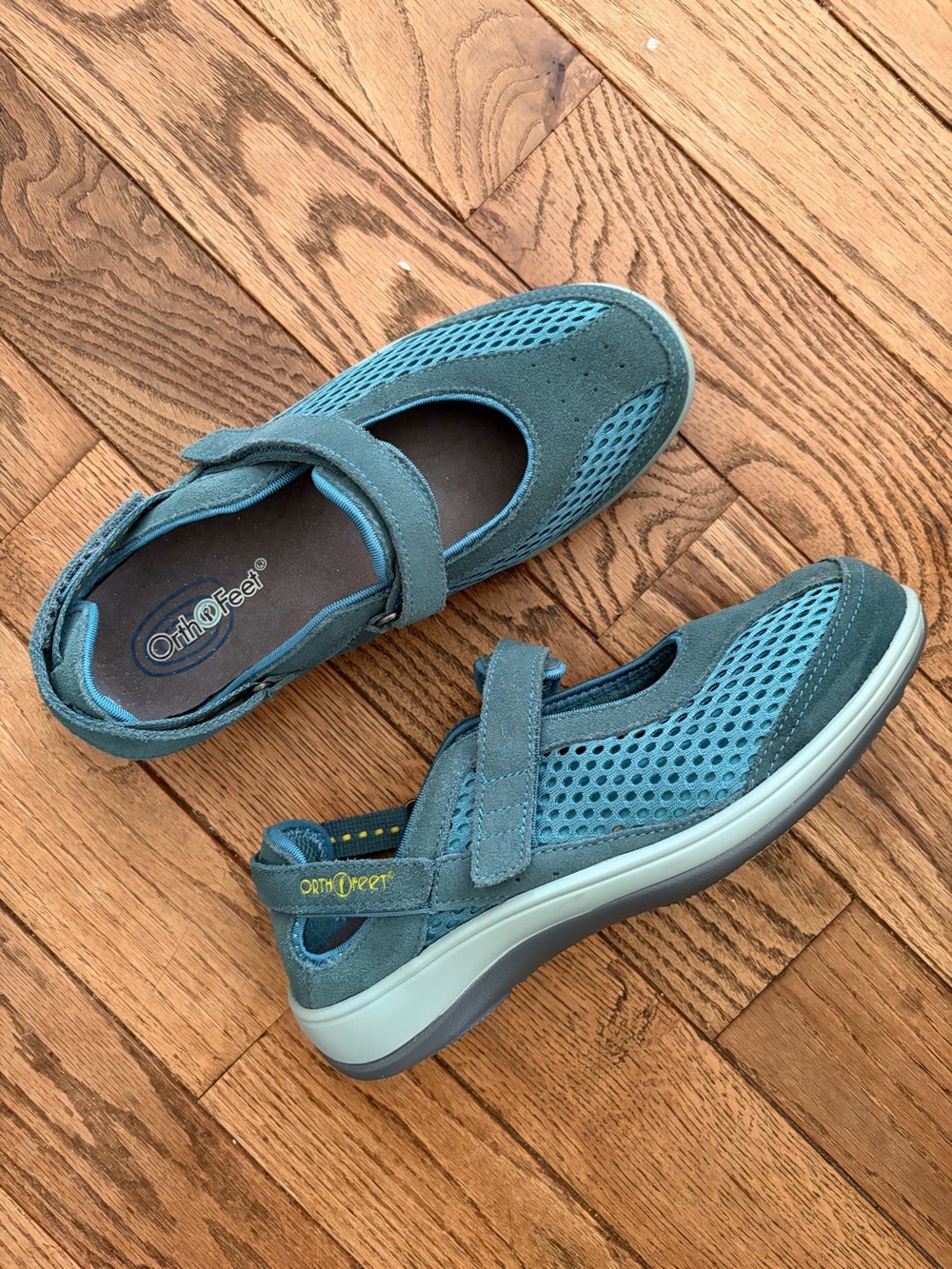 Orthofeet Sanibel teal leather trim mary jane comfort shoes womens size 7.5 wide